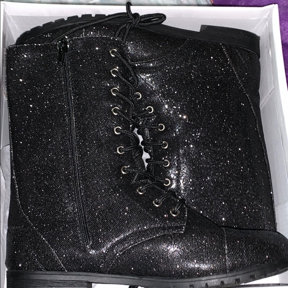 COPY - Balera Sparkly Black Combat Boots